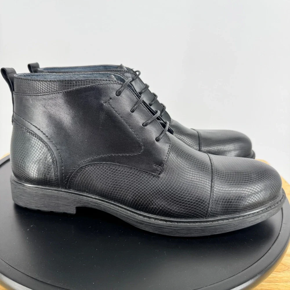 NWT English Laundry Mens Black Leather Chukka Boots EL2214B Textured Cap Toe 10M